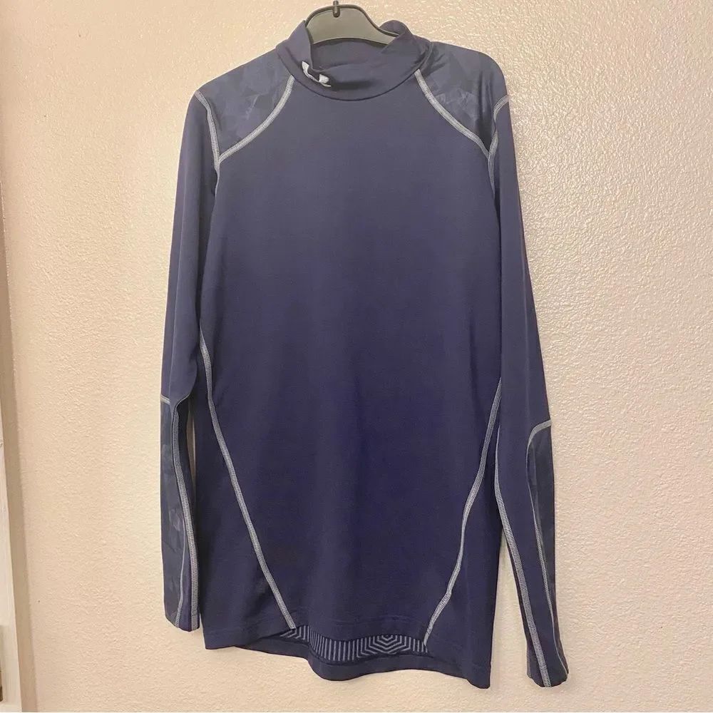 Under Armour mens blue Compression gold gear fleece lined long sleeve top mock S